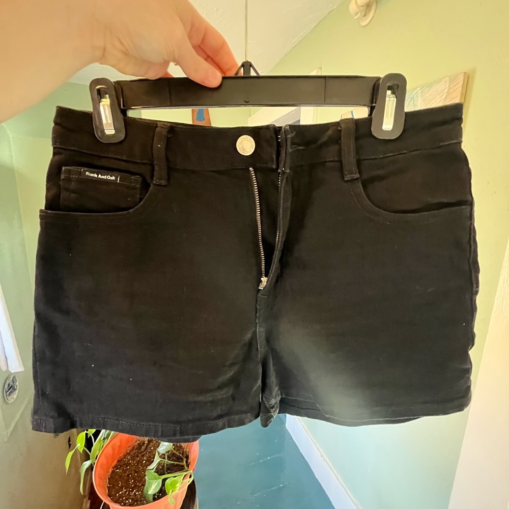 Frank & Oak Black Jean Shorts Frayed Hem